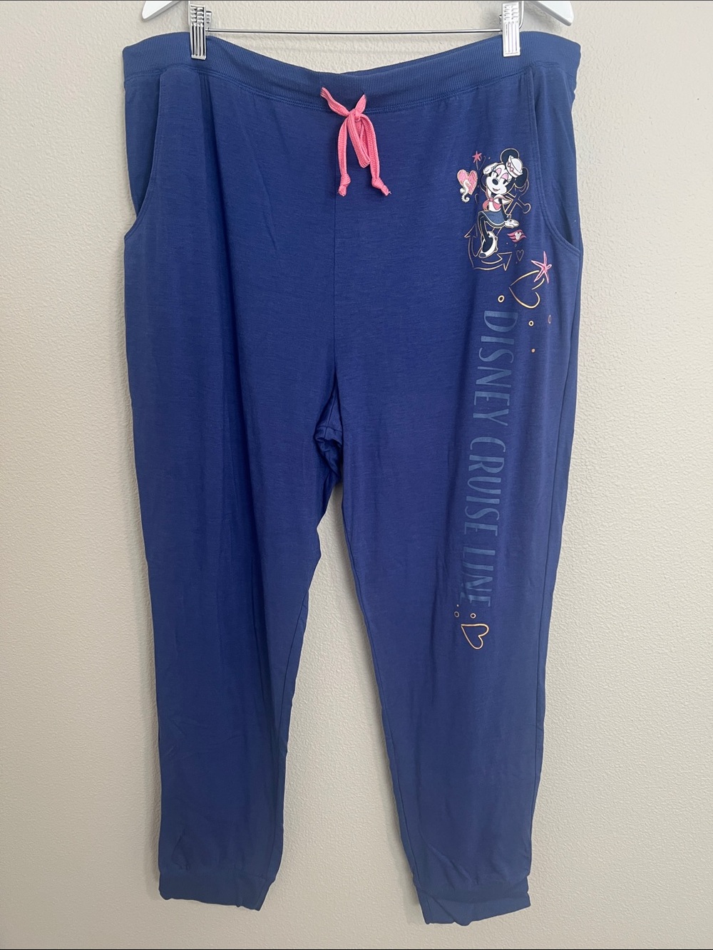 Disney Cruise Line Minnie Mouse Joggers with Pink Drawstring and Pockets